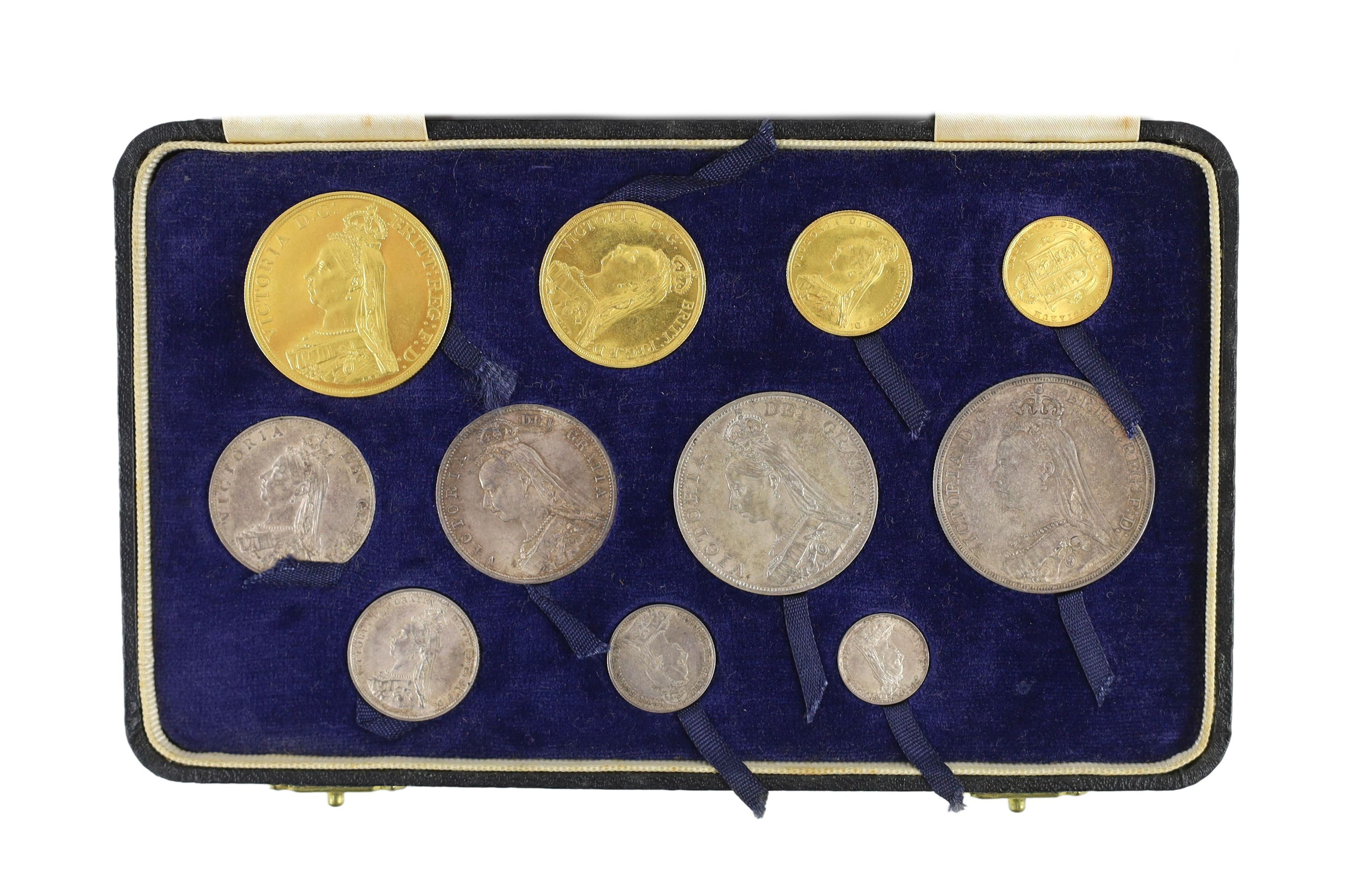 PLEASE NOTE THIS IS A SPECIMEN SET, UK coins, a cased Victoria 1887 Golden Jubilee gold and silver eleven coin set.